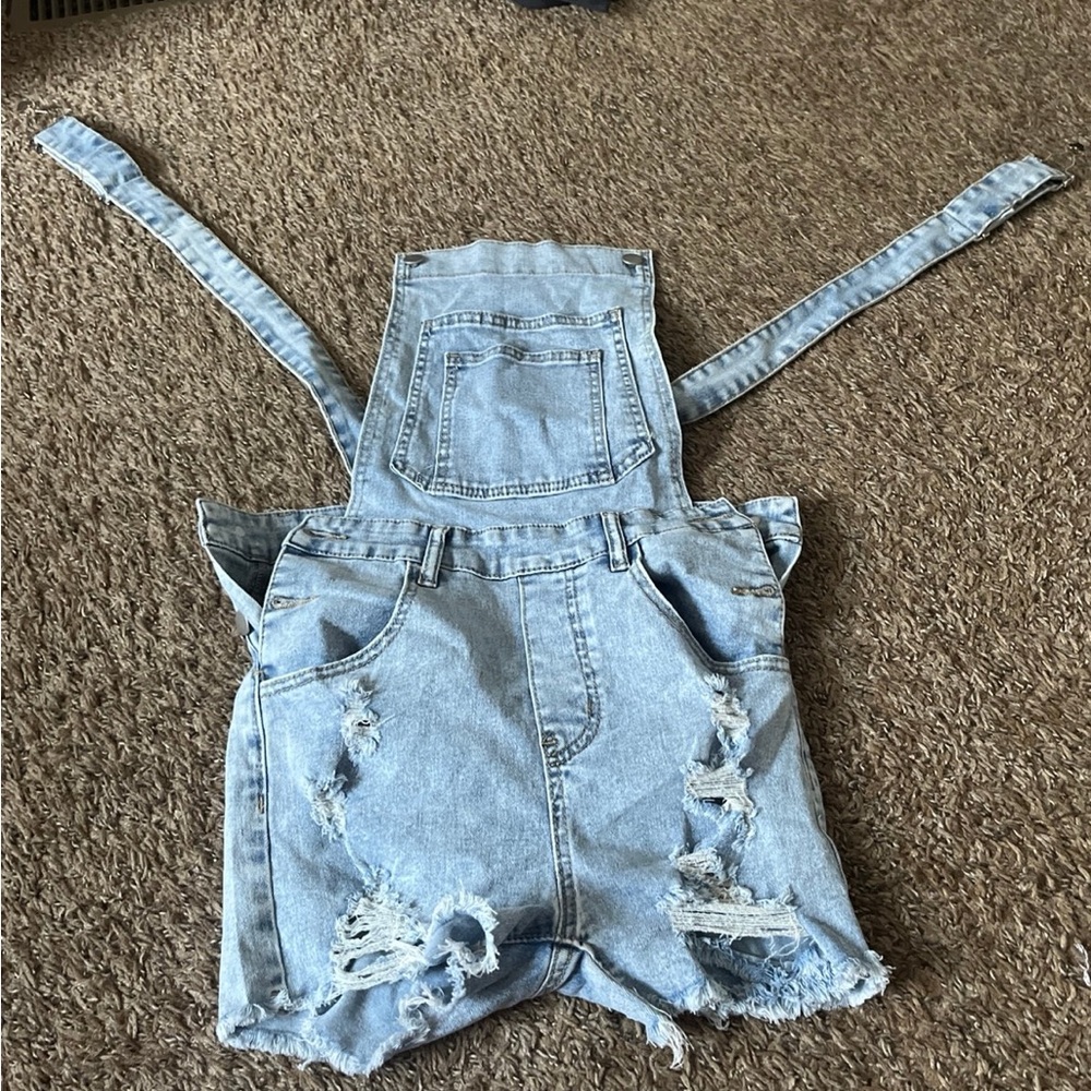 Light Blue Distressed Denim Overalls
